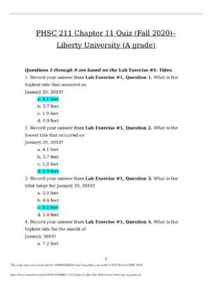 Preview of PHSC 211 Elements of Earth Science Chapter 11 Quiz – Liberty University (A grade)