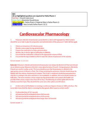 Preview of NURS 601 Pharm Cardiovascular Medications 120 Questions and Answers