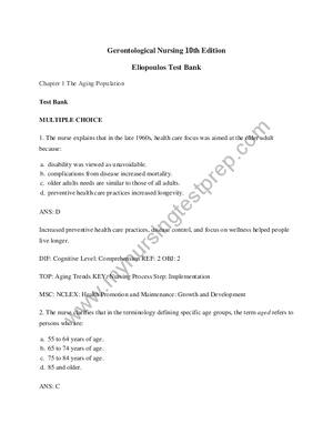 Preview of Test Bank for Gerontological Nursing 10th Edition Eliopoulos