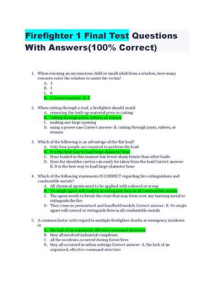 Preview of Firefighter 1 Final Test Study guide for Firefighter 1 final exam