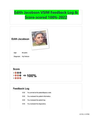 Preview of Edith Jacobson VSIM Feedback Log & Score-scored 100%