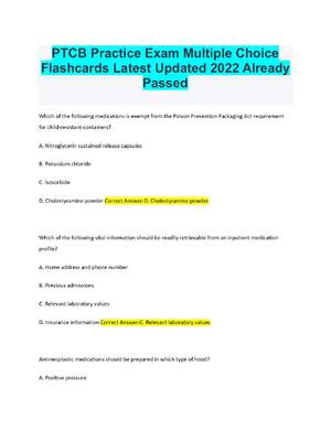 Preview of PTCB Practice Exam Multiple Choice Flashcards Latest Updated and Already Passed