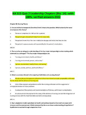 Preview of HA 515 Quiz 2 Leadership Chapters (8 to 14) -with  100%. verified answers