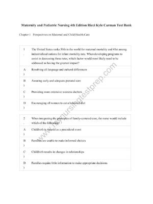 Preview of Test Bank for Essentials of Maternity, Newborn, and Women's Health Nursing by SUSAN RICCI