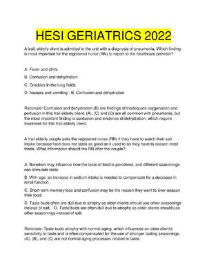 Preview of HESI GERIATRICS | A frail, elderly client is admitted to the unit with a diagnosis of pneu