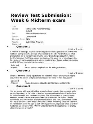 Preview of NURS 6640 Psychotherapy with Individuals Week 6 Midterm exam Walden University