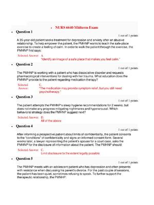 Preview of NURS 6640 Psychotherapy with Individuals  Midterm Exam 4 - Question With A satified Answer