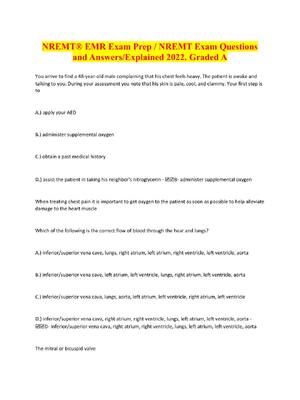 Preview of NREMT EMR Exam Prep / NREMT Exam Questions and Answers/Explained Graded A