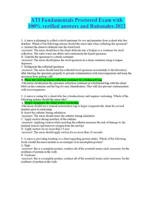 Preview of ATI Fundamentals Proctored Exam with  100% verified answers and Rationales