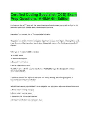 Preview of Certified Coding Specialist (CCS) Exam Prep Questions -AHIMA 6th Edition