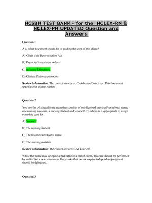 Preview of NCSBN TEST BANK - for the NCLEX-RN &amp; NCLEX-PN,  Complete Questions &amp; Answers