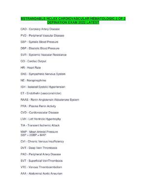 Preview of BSTRANDABLE NCLEX CARDIOVASCULAR/HEMATOLOGIC 2 OF 2 DEFINATION EXAM