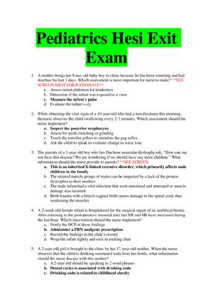Preview of Pediatrics Hesi Exit Exam 1 | A mother brings her 8 mo. old baby boy to clinic because he