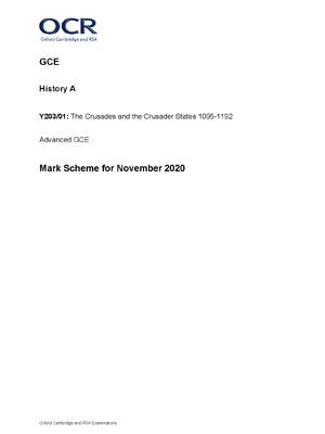 Preview of GCE History A Y203/01: The Crusades and the Crusader States 1095-1192 Advanced GCE Mark Sc
