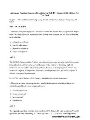 Preview of Test Bank for Advanced Practice Nursing Essentials for Role Development 4th Edition Joel