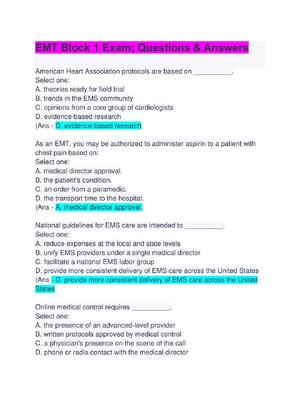 Preview of EMT Block 1 Exam Questions & Answers  Latest Updated West Coast