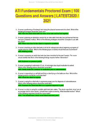 Preview image for ATI Fundamentals Proctored Exam | 100 Questions and Answers