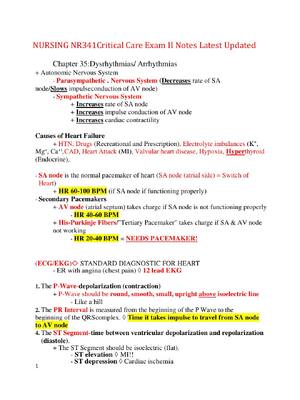 Preview of NR 341 Critical Care Exam II Notes Latest Updated