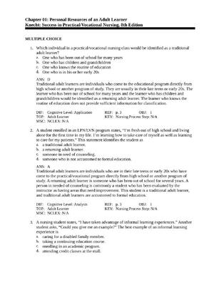 Preview of TEST BANK for Success in Practical/Vocational Nursing, 8th Edition by Knecht