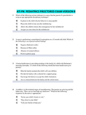 Preview of ATI PN  Pediatrics Proctored Exam Version 8 Complete Questions & Answers with Rationale