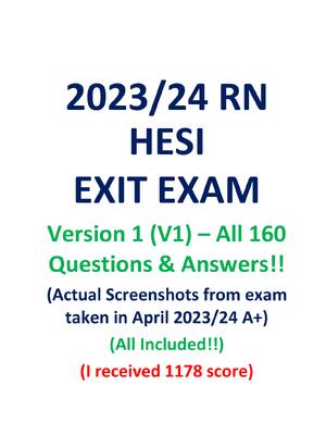 Preview of RN HESI EXIT EXAM Version 1 (V1) All 160 Qs & As Included - Guaranteed Pass A+!!!