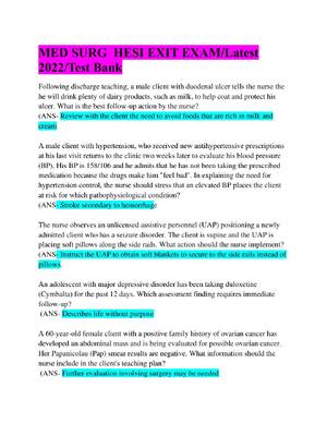 Preview of MED SURG HESI EXIT EXAM Compilation of highly tested Questions and Answers  Test Bank