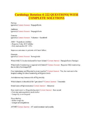 Preview image for Cardiology Rotation 4 Contains 222 QUESTIONS and SOLUTIONS