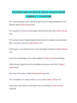 Preview of VETERINARY SCIENCE FINAL EXAM WITH CORRECT ANSWERS