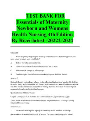 Preview of TEST BANK for Essentials of Maternity Newborn and Womens Health Nursing 4th Edition By Ric