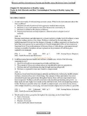 Preview of Test Bank for Ebersole and Hess' Gerontological Nursing & Healthy Aging By Theris A. Touhy