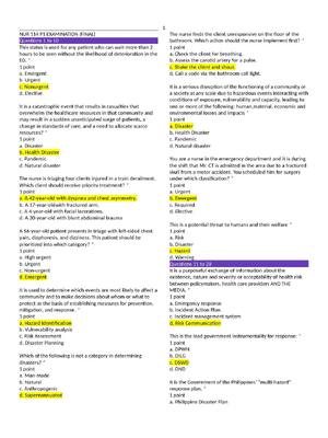 Preview of NUR 114  P1 EXAMINATION FINAL | University of South Carolina MEDI 117