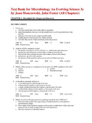Preview of Test Bank for Microbiology An Evolving Science 3e by Joan Slonczewski  John Foster (Test B