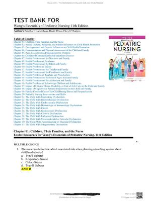 Preview image for TEST BANK for Wong's Essentials of Pediatric Nursing 11th Edition by Marilyn J. Hockenberry