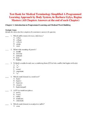 Preview of TEST BANK for Medical Terminology Simplified A Programmed Learning Approach by Body System