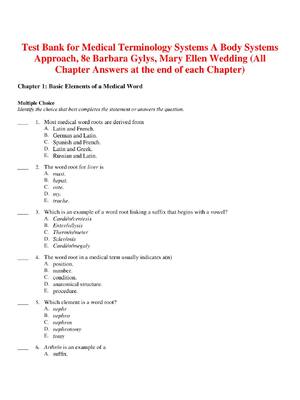 Preview of TEST BANK for Medical Terminology Systems: A Body Systems Approach, 8the edition by Barbar