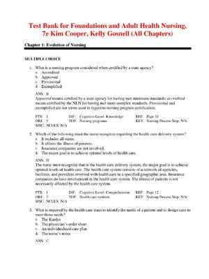 Preview of Test Bank for Foundations and Adult Health Nursing 7th Edition by Kim Cooper, Kelly Gosnel