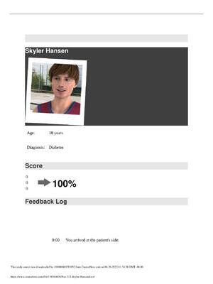 Preview of Skyler Hansen Age: 18 years Diagnosis: Diabetes | NUR 172 Skyler Hansen Vsim.
