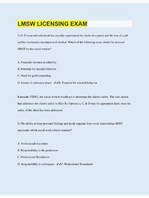 Preview of LMSW LICENSING EXAM | A 35-year-old individual has recently experienced the death of a par