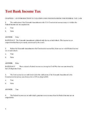 Preview of Test bank for south western federal taxation | CHAPTER 1: AN INTRODUCTION TO TAXATION AND