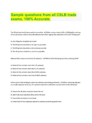 Preview of CSLB Trade Exams, Sample Questions 100% Accurate.