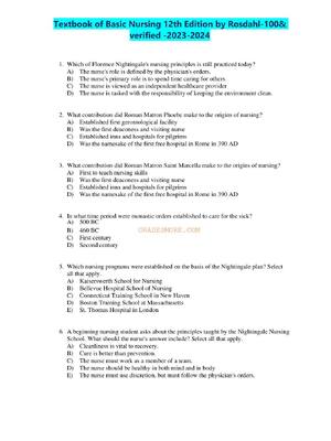Preview of Test Bank for Rosdahl's Textbook of Basic Nursing 12th Edition by Caroline Rosdahl