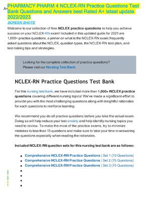 Preview image for PHARMACY PHARM 4 NCLEX-RN Practice Questions Test Bank  SETS 1-12
