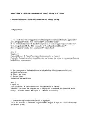 Preview of Bates Guide to Physical Examination and History Taking, 12e Lynn Bickley (Test Bank)