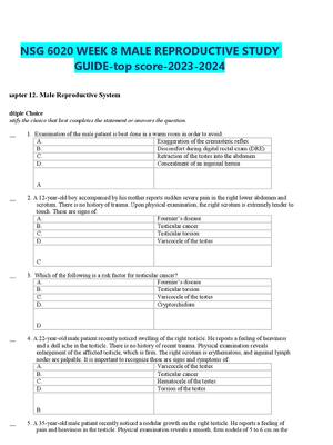 Preview of NSG 6020 WEEK 8 MALE REPRODUCTIVE STUDY GUIDE