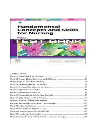 Preview of Test bank For Fundamental Concepts and Skills for Nursing 6th Edition by Williams - Chapte