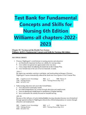 Preview of Test Bank For Dewits Fundamental Concepts And Skills For Nursing 6th Edition By Williams