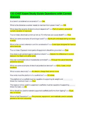 Preview of 133 CHST Exam Study Guide Questions with Correct Answers