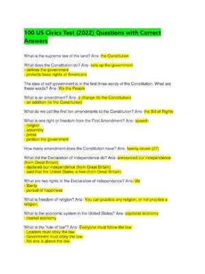 Preview of US Civics Test with 100 Questions and Correct Answers