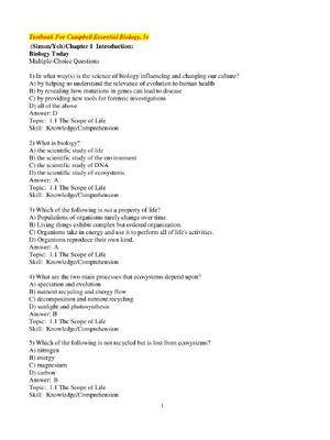 Preview of TEST BANK for Campbell Essential Biology 5th Edition by Eric J. Simon, Jean L. Dickey, Jan
