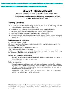 Preview of Solution Manual for Introduction to Personal Finance Beginning Your Financial Journey 2nd